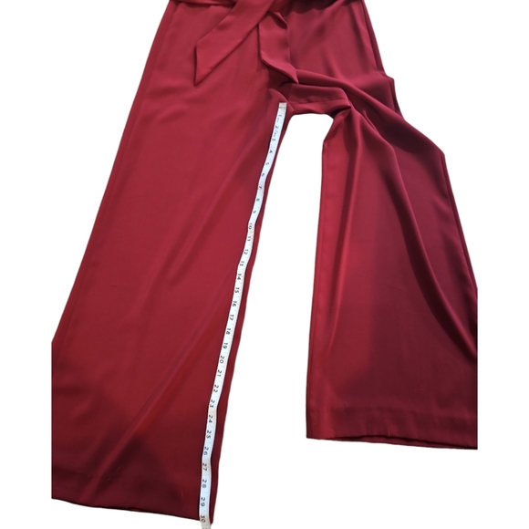 Gianni Bini Loose 3/4 Sleeve Belted Wide Leg Pant Busines Holiday Red Jumpsuit - Picture 8 of 11